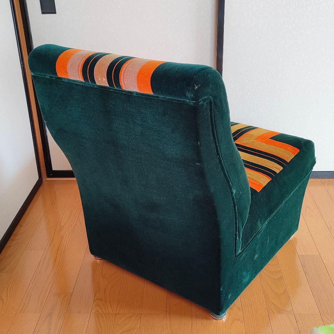 ヴィンテージ レトロ 一人掛けソファ モケット グリーン ストライプ