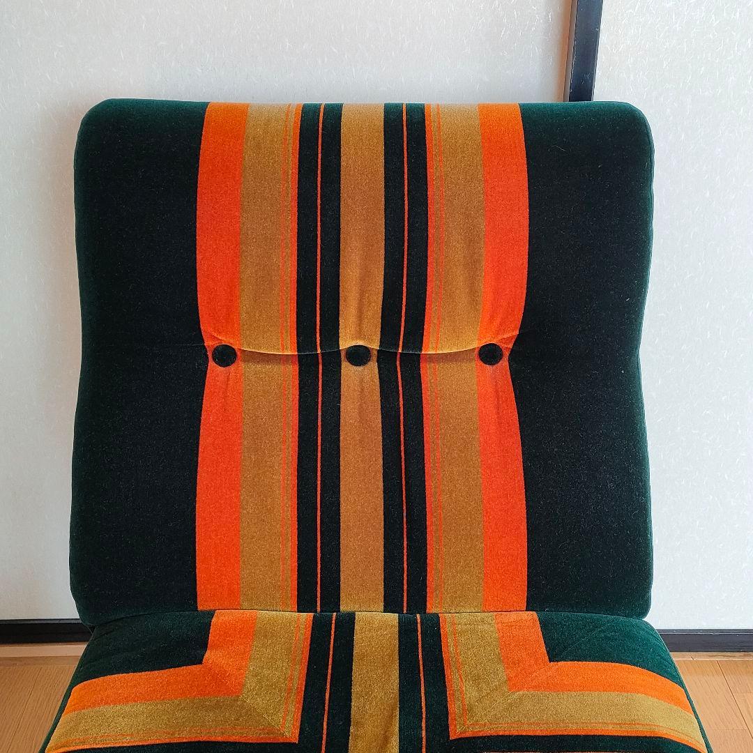ヴィンテージ レトロ 一人掛けソファ モケット グリーン ストライプ