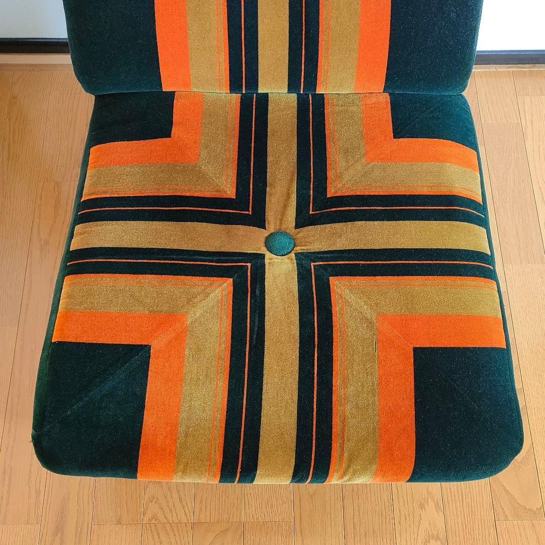 ヴィンテージ レトロ 一人掛けソファ モケット グリーン ストライプ