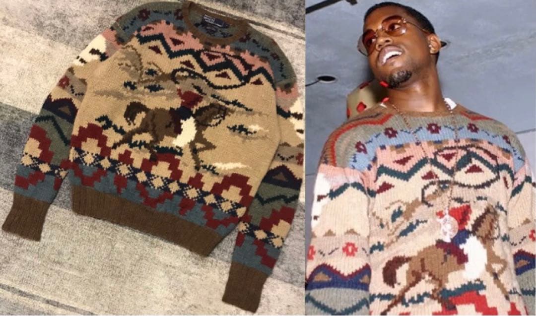 超レア カニエウエスト着 90's ラルフローレン カウボーイ柄 ニットセーター