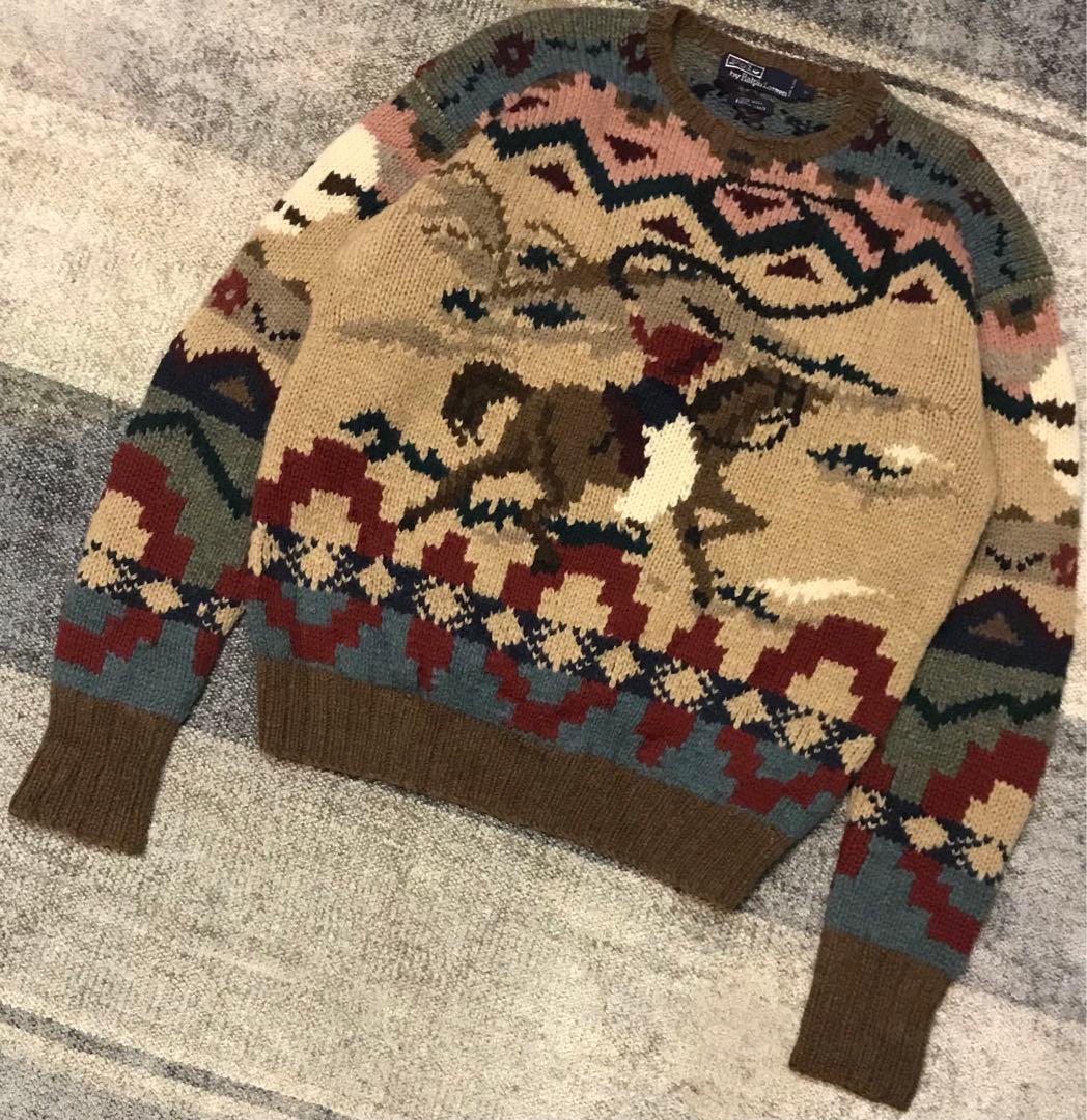 超レア カニエウエスト着 90's ラルフローレン カウボーイ柄 ニットセーター