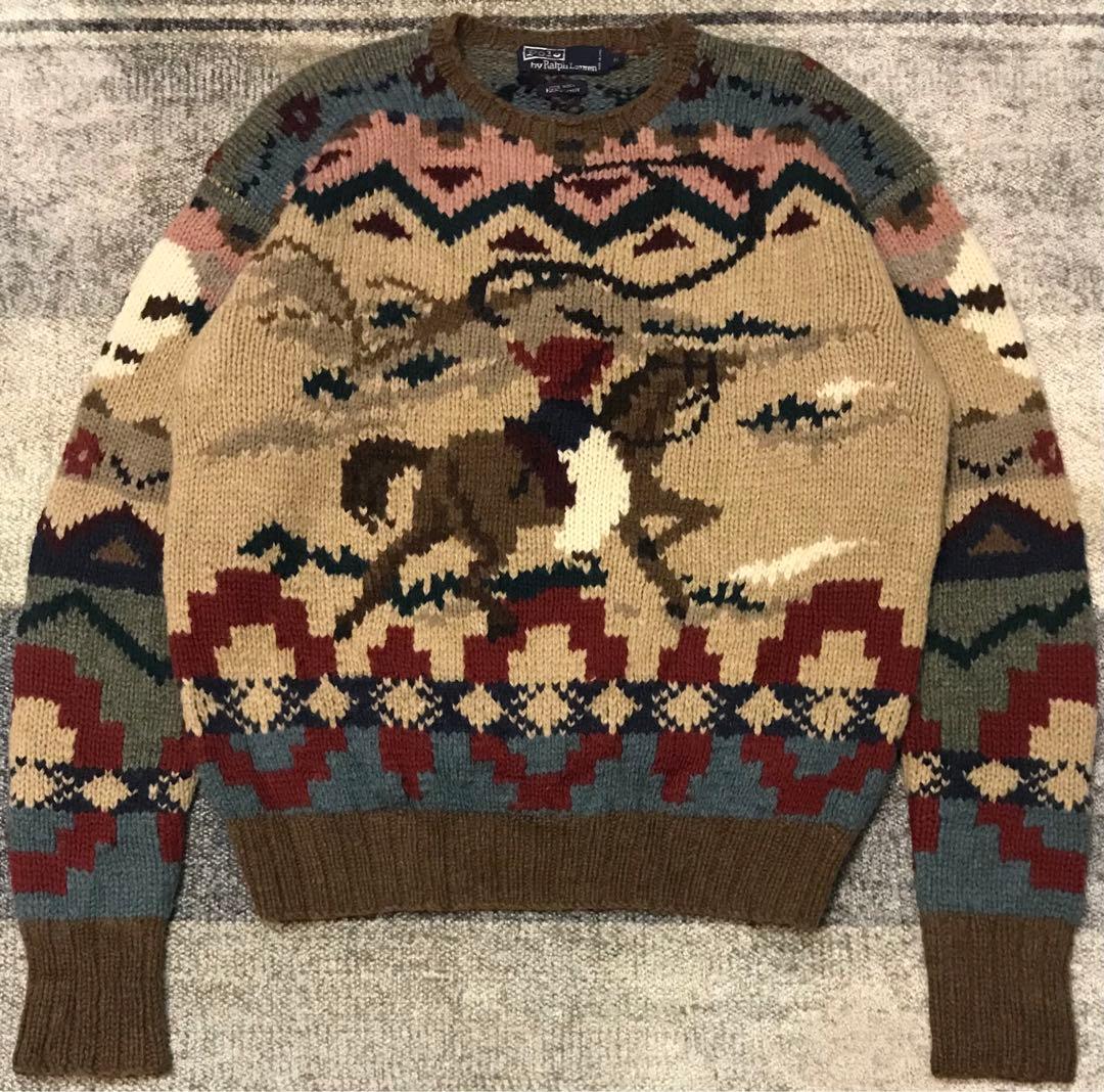 超レア カニエウエスト着 90's ラルフローレン カウボーイ柄 ニットセーター