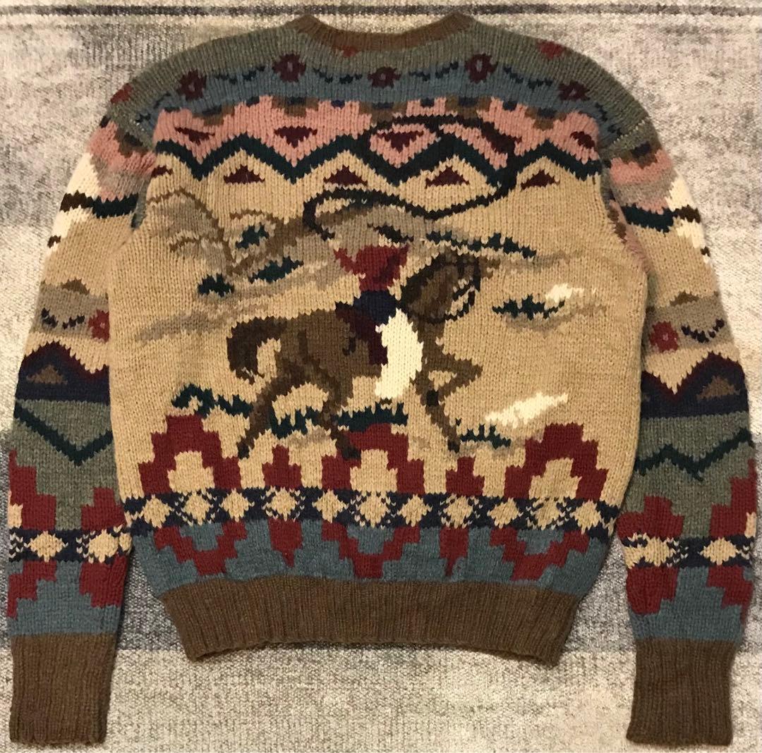 超レア カニエウエスト着 90's ラルフローレン カウボーイ柄 ニットセーター