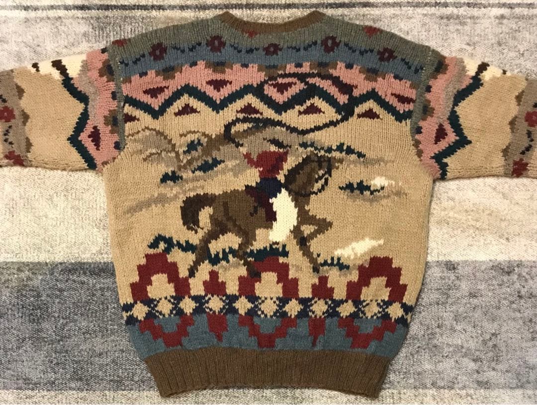 超レア カニエウエスト着 90's ラルフローレン カウボーイ柄 ニットセーター