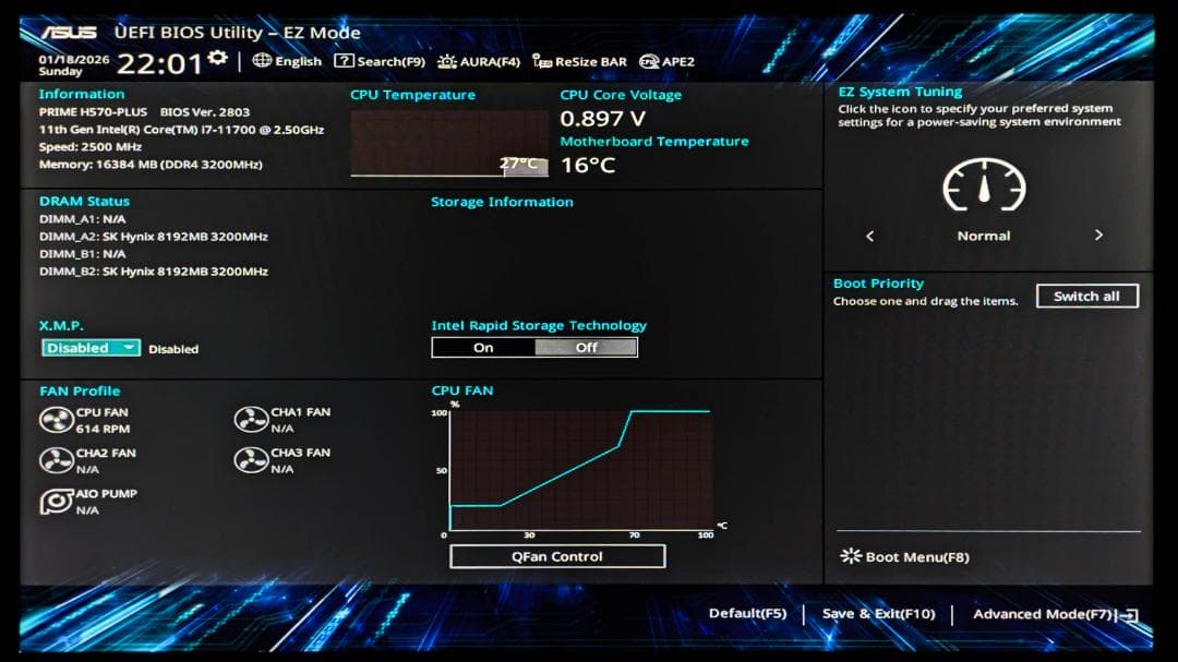【動作品】i7-11700 16G H570 CPUメモリマザーセット