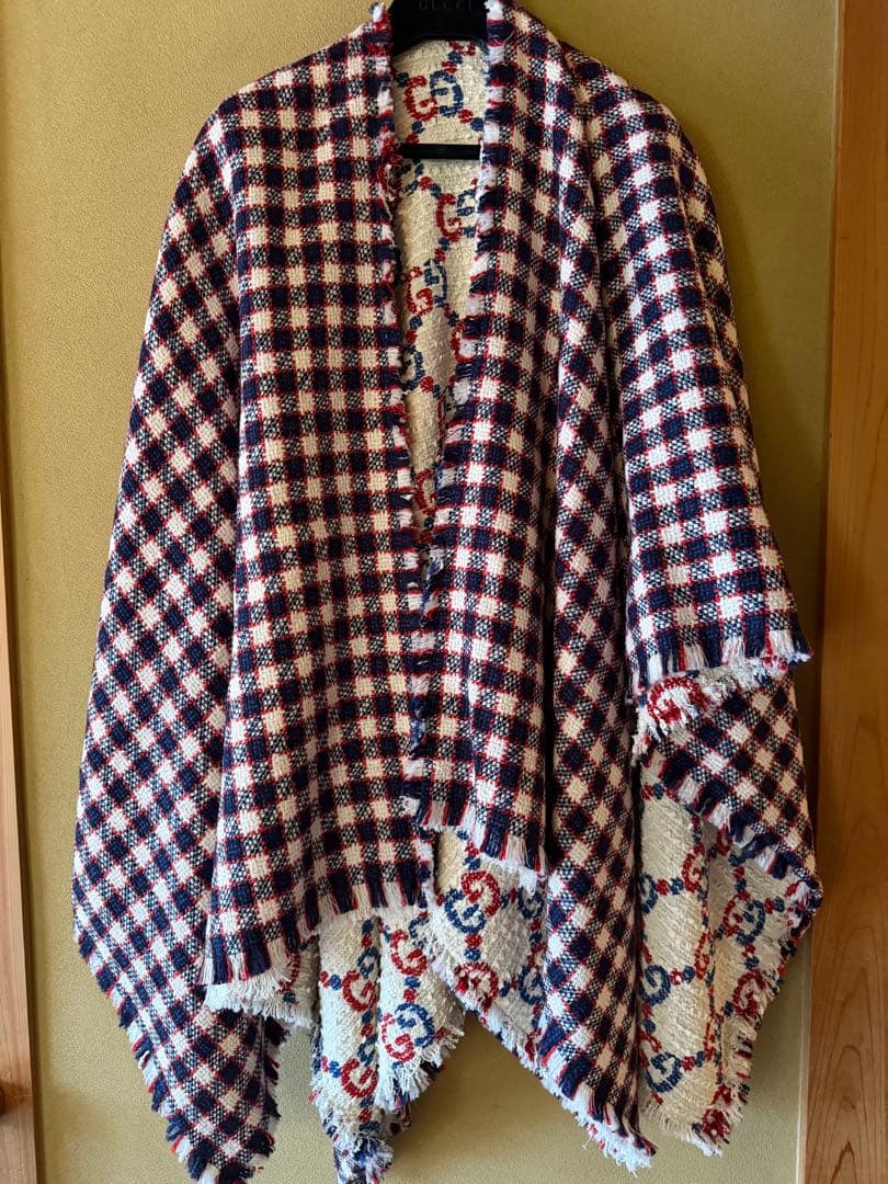 グッチ GUCCI リバーシブル ツイード ポンチョコート　185×145