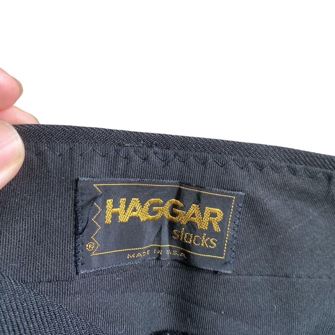 80s USA製　HAGGAR アクションスラックス ブラック w35相当 黒