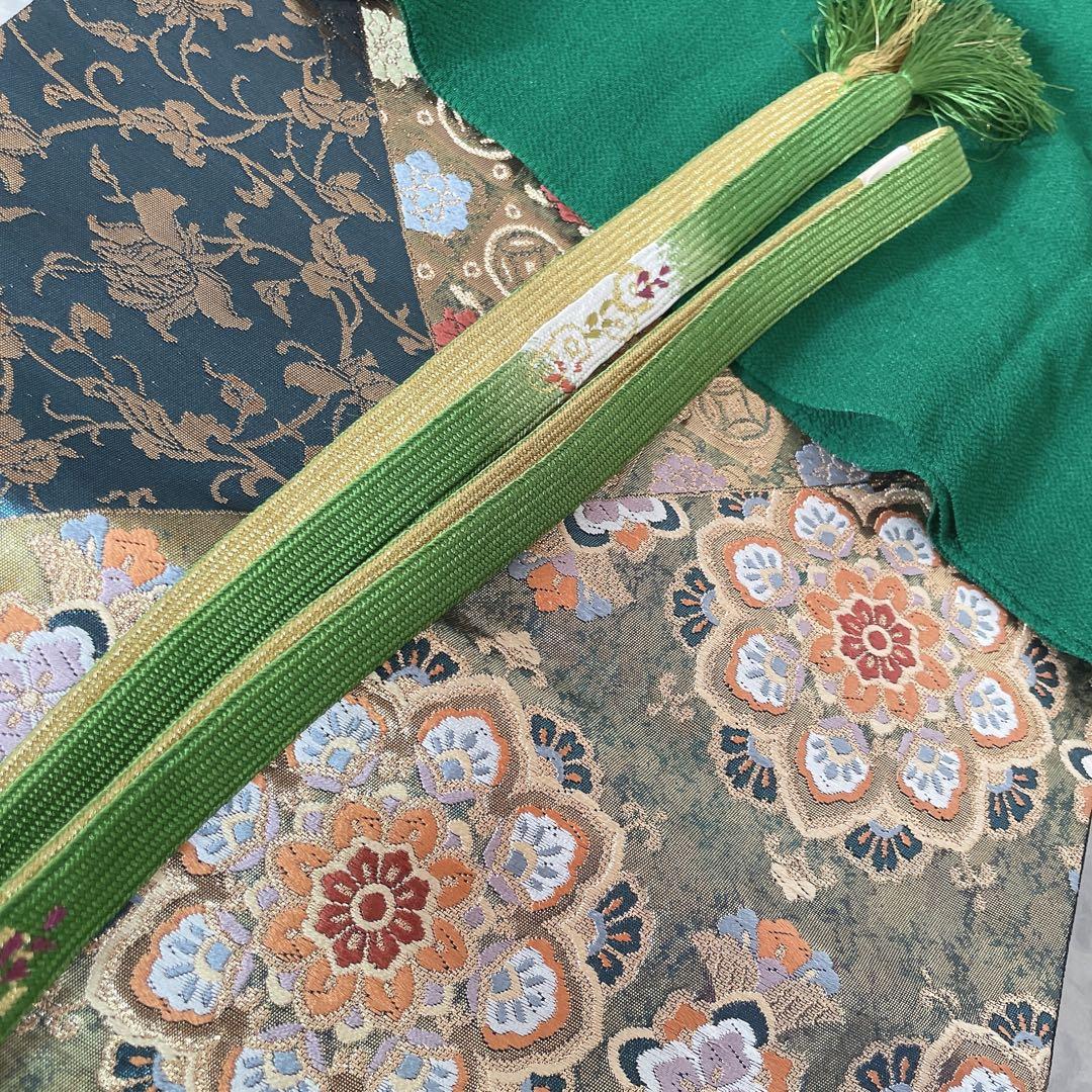 色無地　フルセット　グリーン　躾糸付き　地紋　入学式　シンプル　礼装　I10