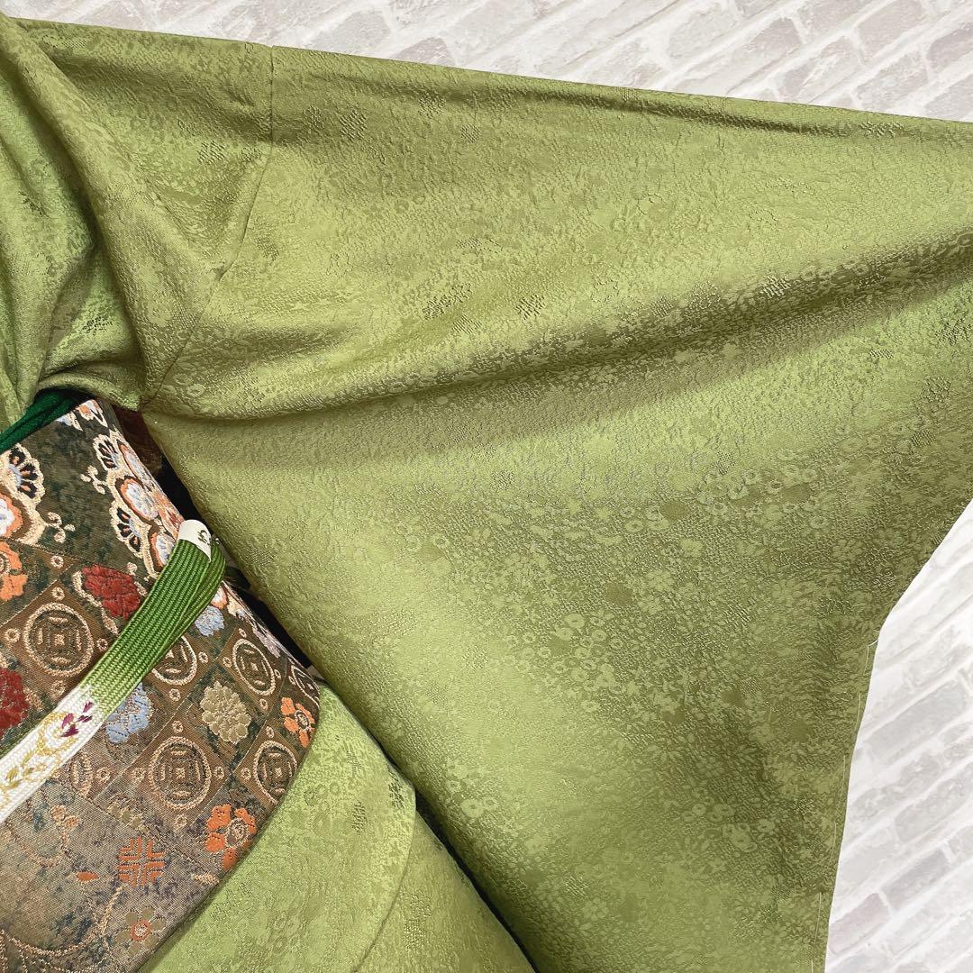 色無地　フルセット　グリーン　躾糸付き　地紋　入学式　シンプル　礼装　I10