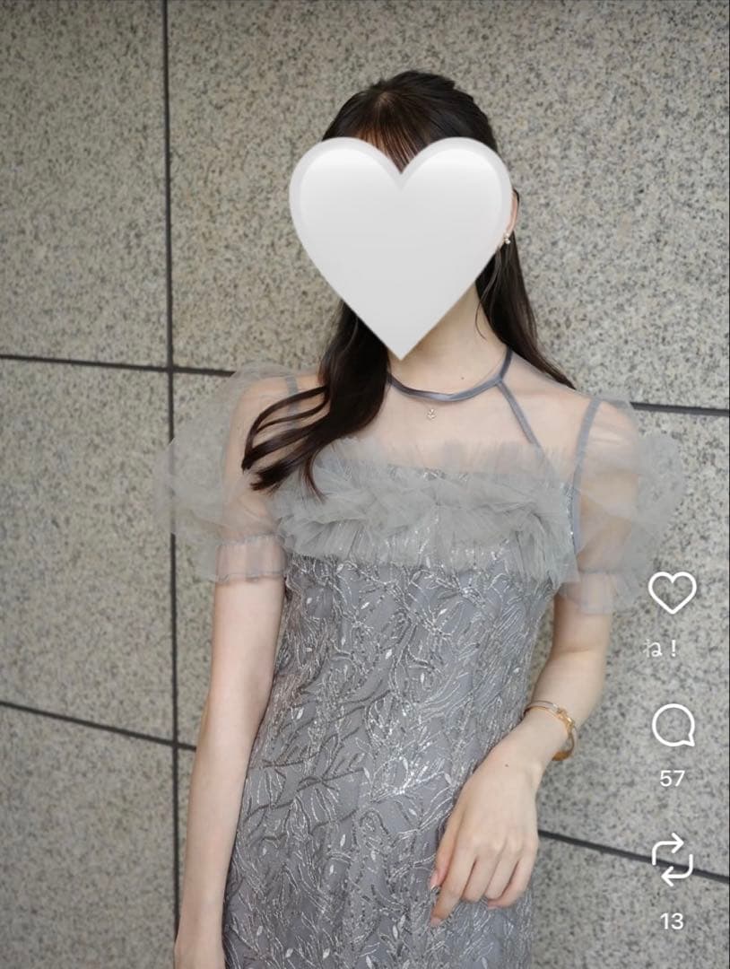 leja チュールフラワースパンコールIラインワンピースドレス　結婚式