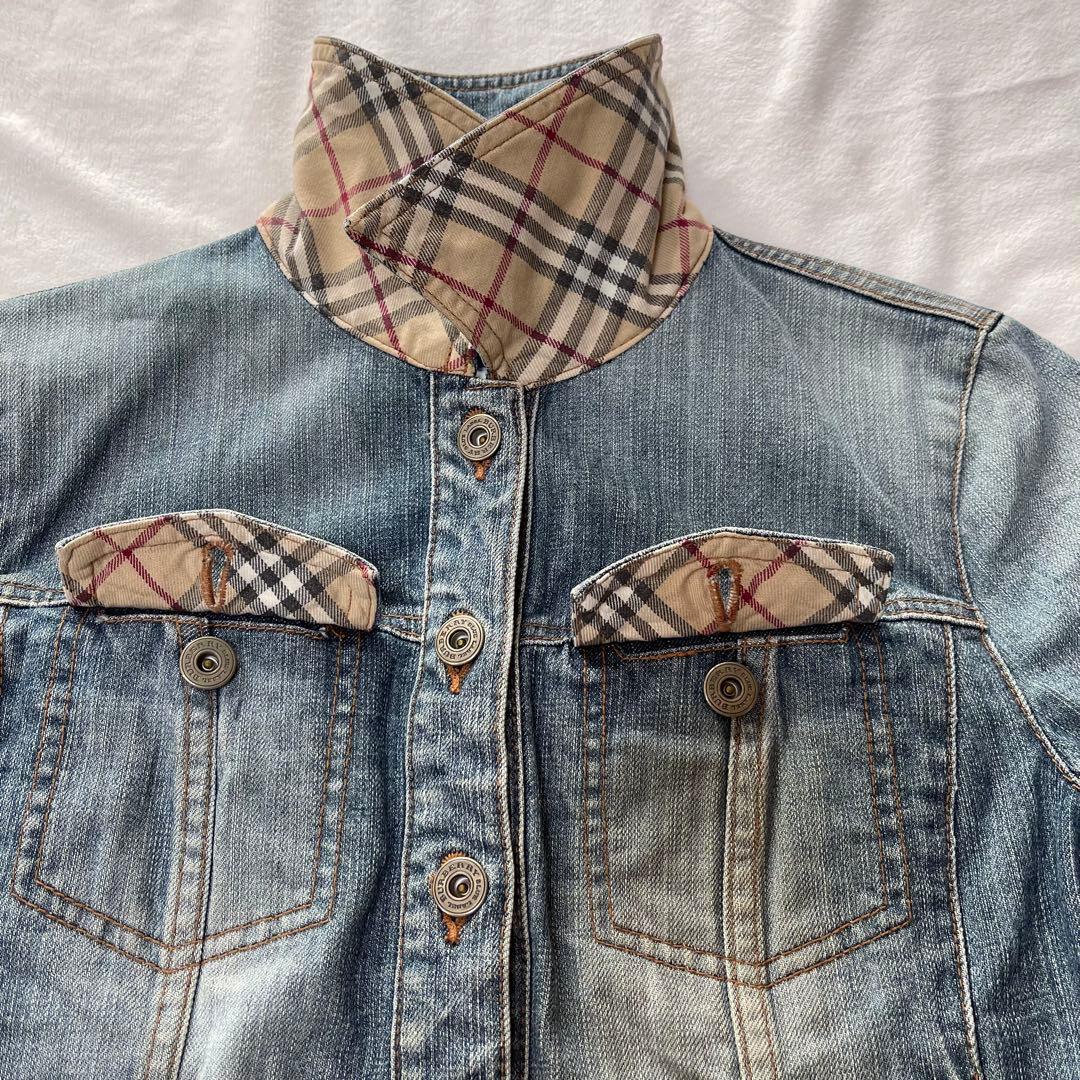 バーバリーブルーレーベル デニムジャケット ノバチェック ハート 刺繍ロゴ