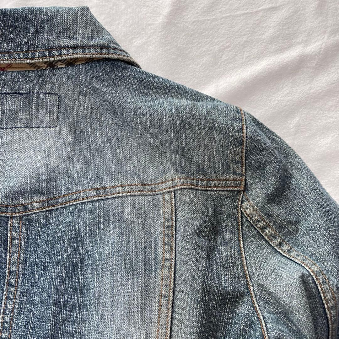 バーバリーブルーレーベル デニムジャケット ノバチェック ハート 刺繍ロゴ