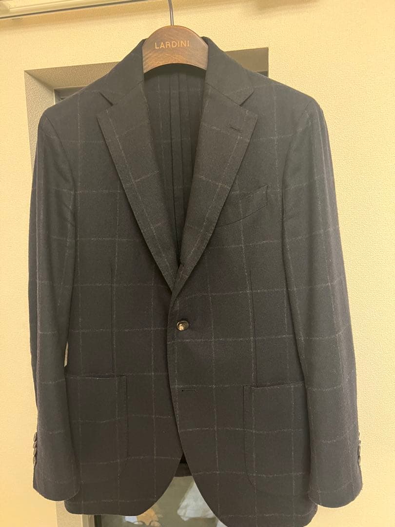 LARDINI ダークブルー　ウィンドーペン柄　テーラードジャケット