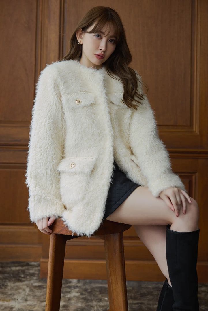 Her lip to  Faux Fur Coat ecru ホワイト