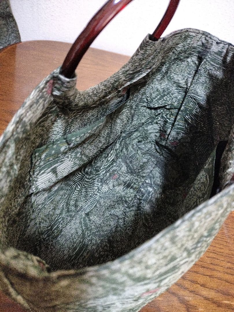 1876　着物リメイク☆大島紬Aラインロングワンピース+お出かけリングバック