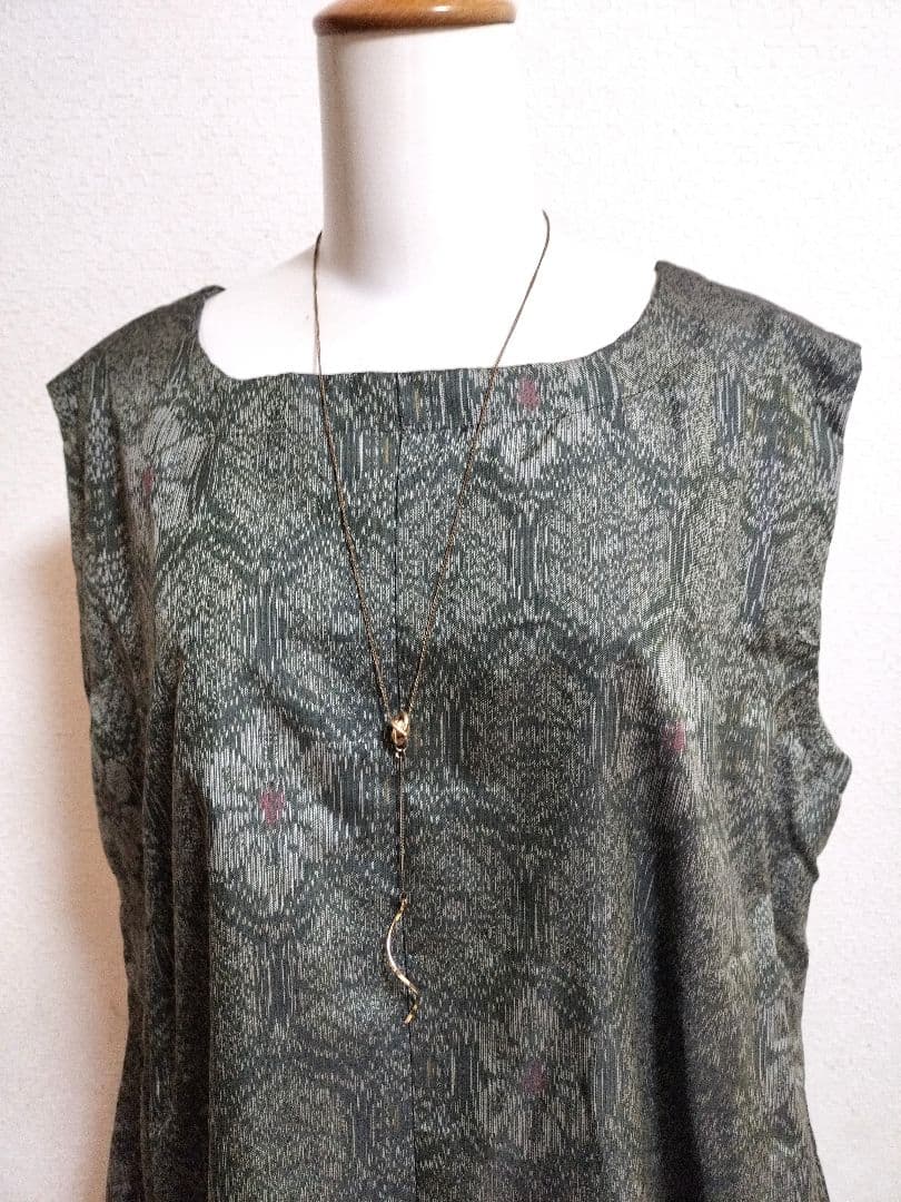 1876　着物リメイク☆大島紬Aラインロングワンピース+お出かけリングバック