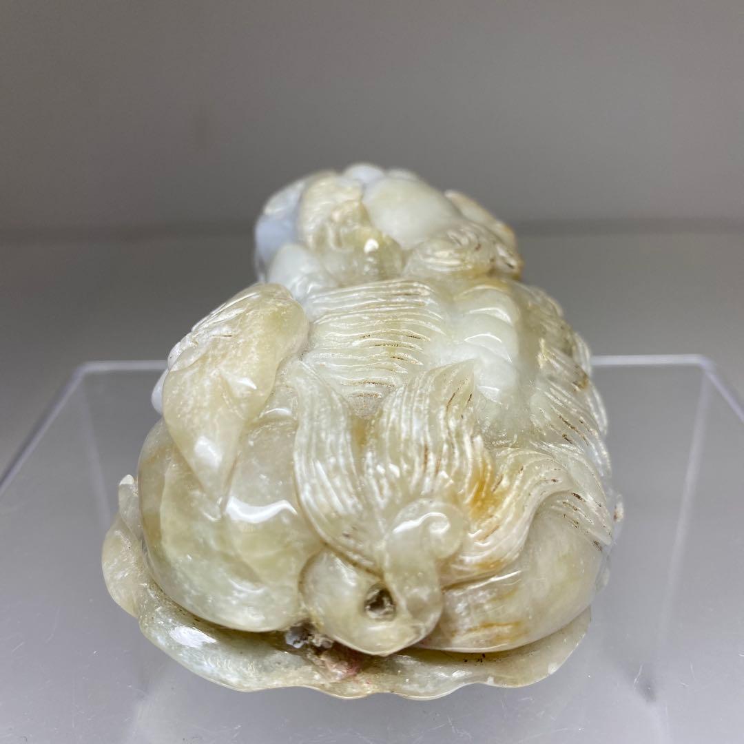 本翡翠　大振獅子置物装身具　幅約9㎝299g 東Y7-0403☆2Fタエチ