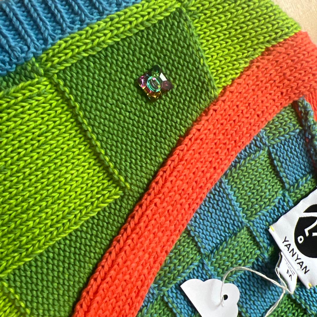 yanyan カラフル ニットベスト チェック柄