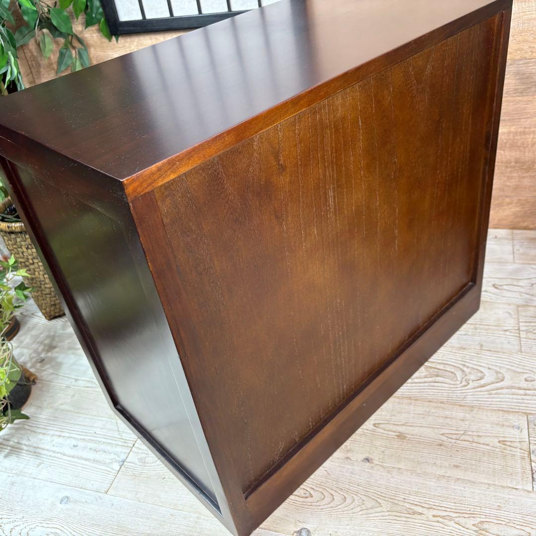 訳あり品【129】民芸家具引き戸付きタンスチェスト木製桐材無垢収納家具多引き出し