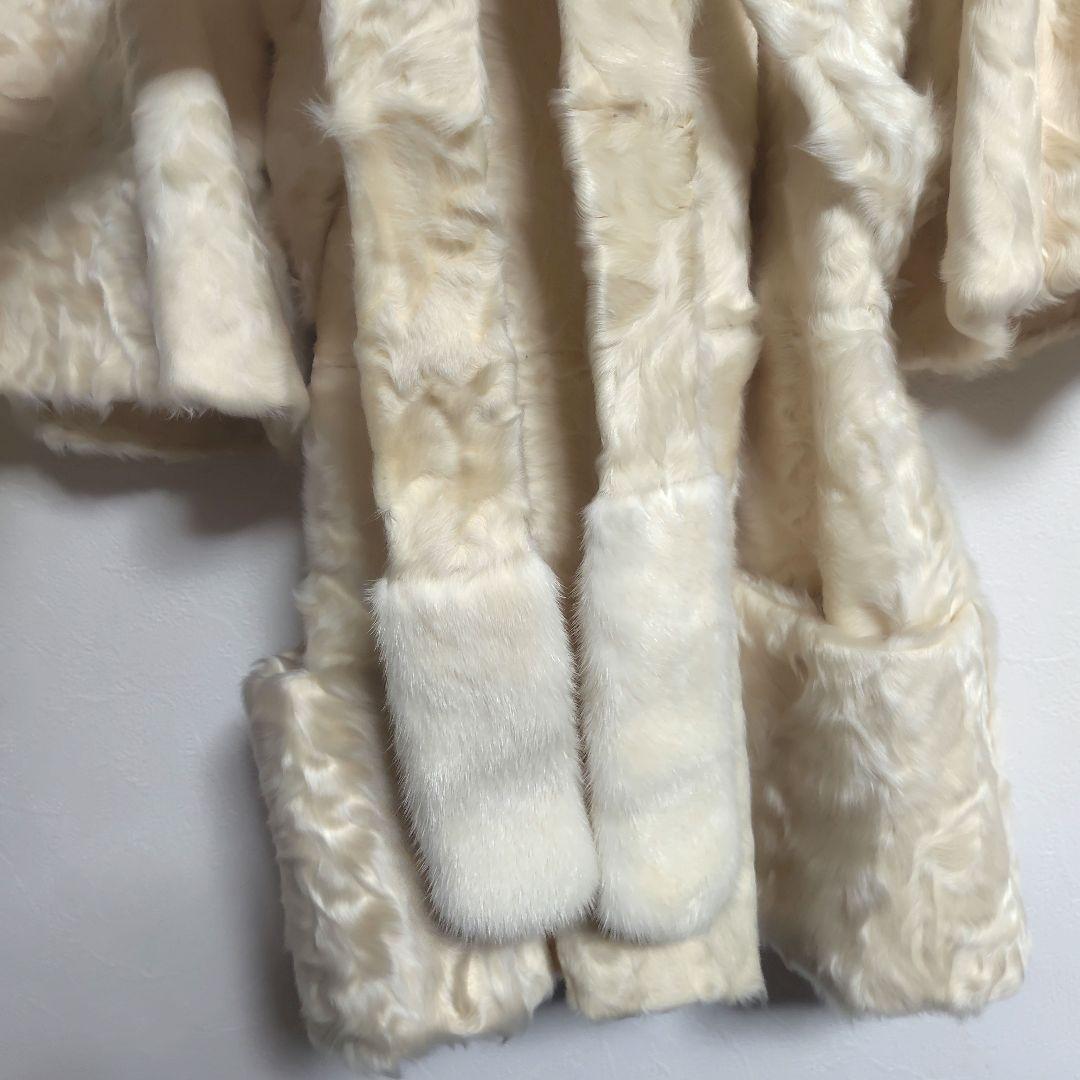 ミンク ファーコート　リアルファー　ベルト付き 七分袖 ミンク クリーム色