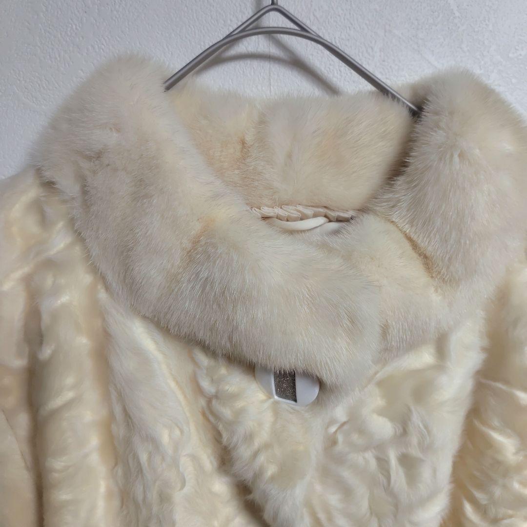 ミンク ファーコート　リアルファー　ベルト付き 七分袖 ミンク クリーム色