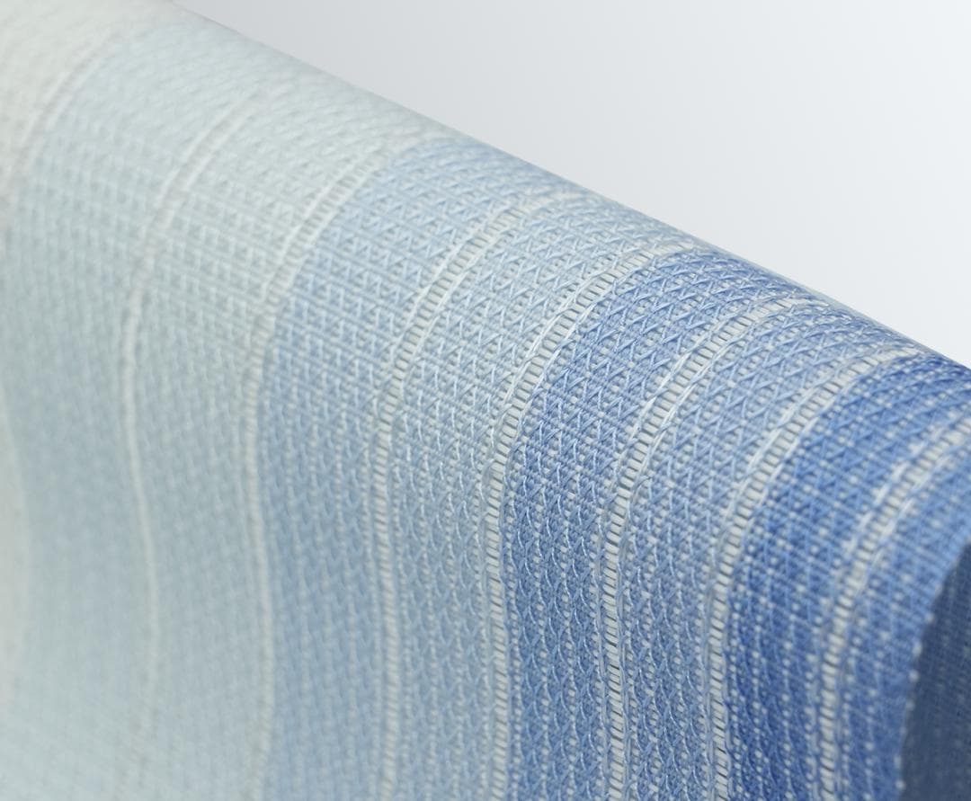 新品 博多織 夏物 単衣半幅帯 西村織物【粗紗】総暈しブルー 帯端処理加工込み