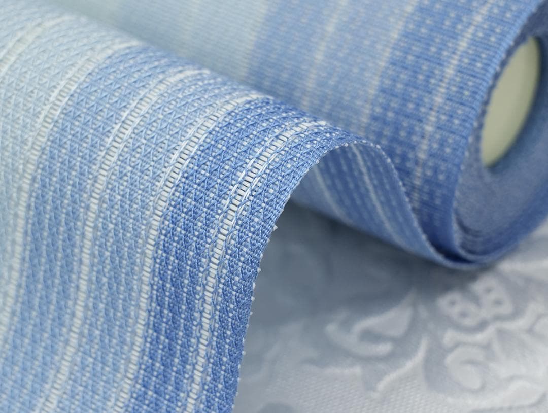 新品 博多織 夏物 単衣半幅帯 西村織物【粗紗】総暈しブルー 帯端処理加工込み