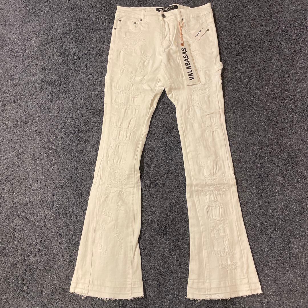 valabasasバラバサス クラッシュリペアスキニーフレアデニム ホワイト30