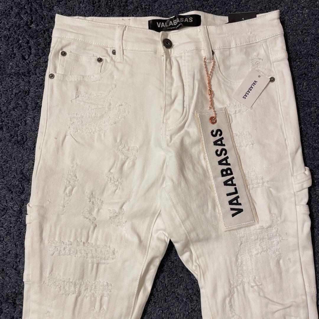 valabasasバラバサス クラッシュリペアスキニーフレアデニム ホワイト30