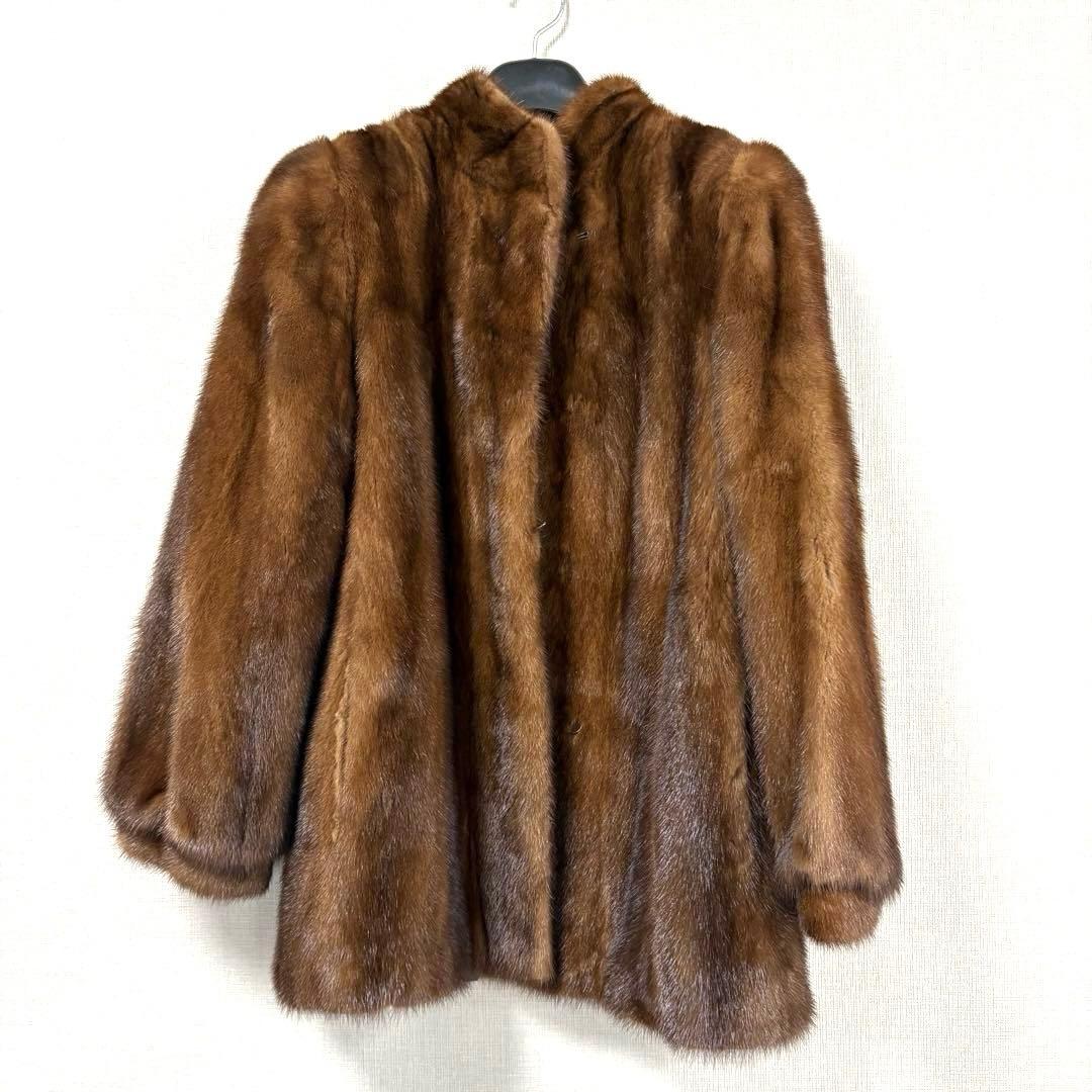リアルファー 毛皮コート ミンク相当 ブラウン 11号 現状品