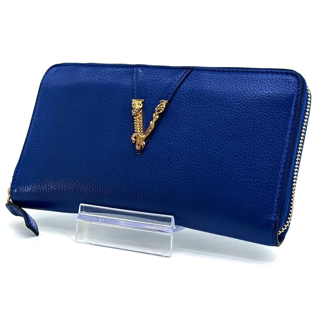 極美品】VERSACE ヴェルサーチ 長財布 ラウンドジップ レザー　革　ロゴ