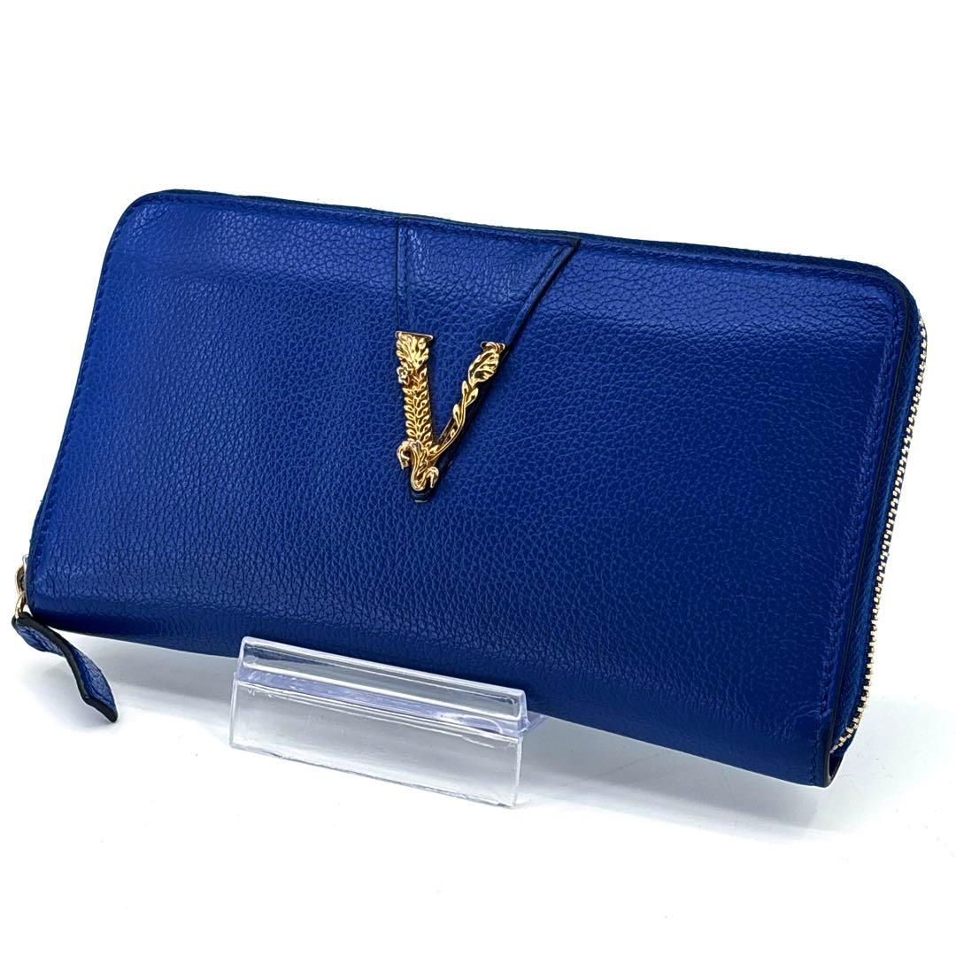 極美品】VERSACE ヴェルサーチ 長財布 ラウンドジップ レザー　革　ロゴ