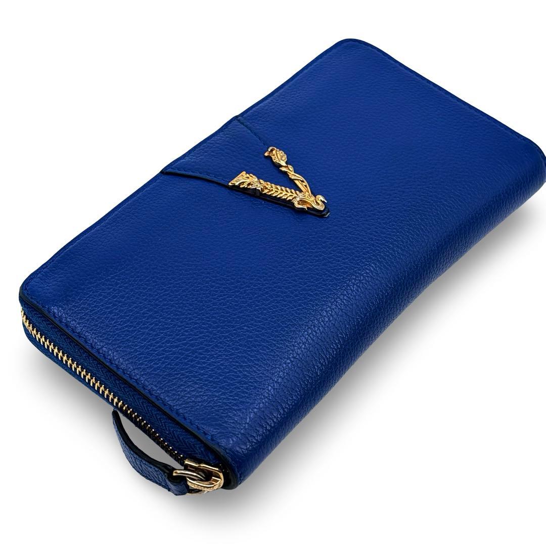 極美品】VERSACE ヴェルサーチ 長財布 ラウンドジップ レザー　革　ロゴ