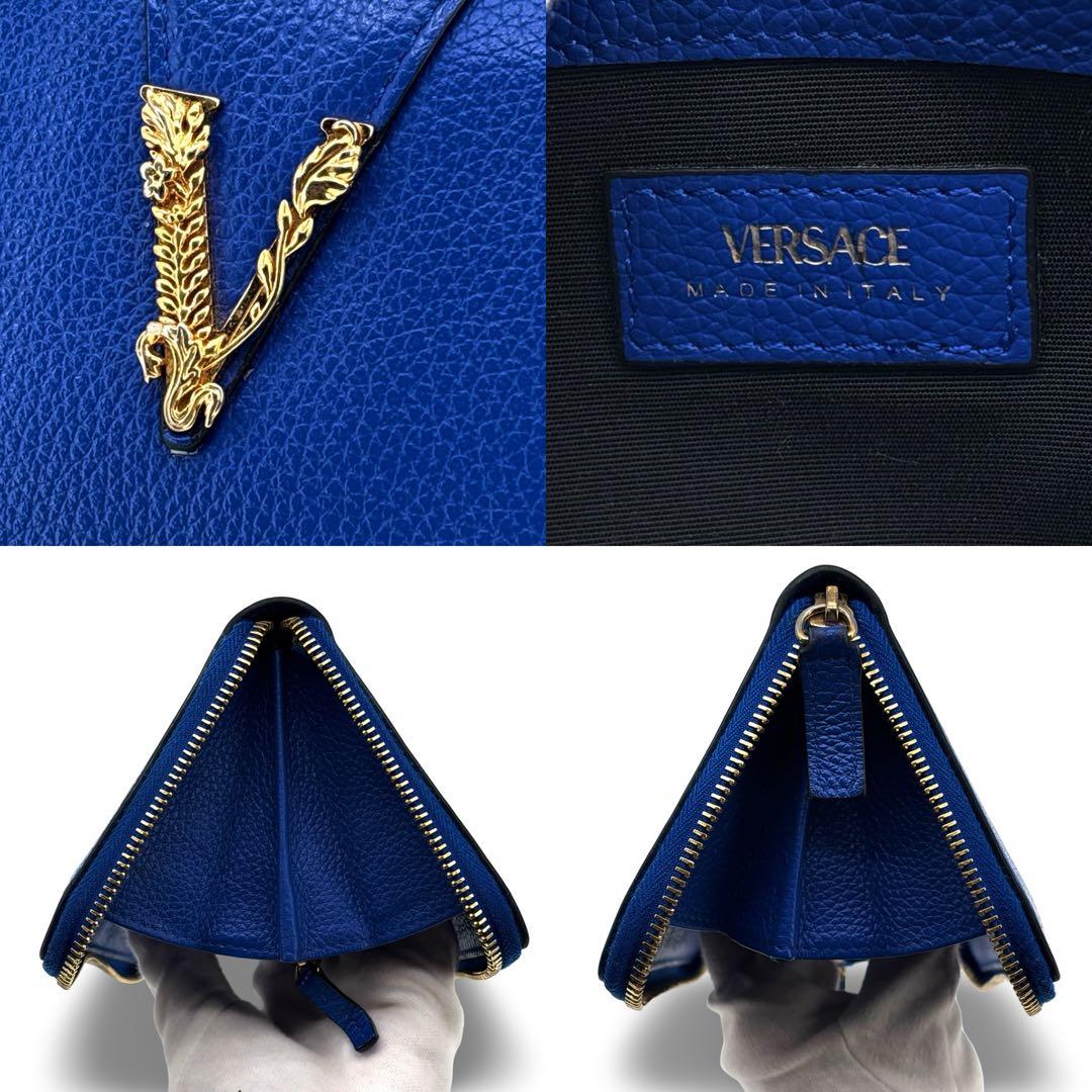 極美品】VERSACE ヴェルサーチ 長財布 ラウンドジップ レザー　革　ロゴ