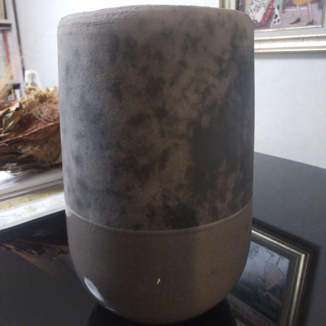 ☆最終価格☆ドマーニ　グレー 円筒　鉢　穴なしドライフラワー付き