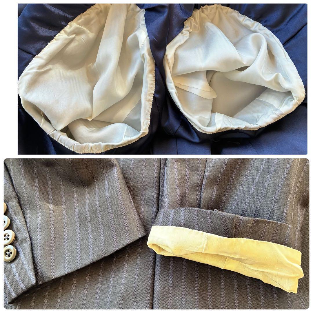 美品✨ダンヒル オーダーメイド スーツ ストライプ ネイビー　L相当　裏地ロゴ