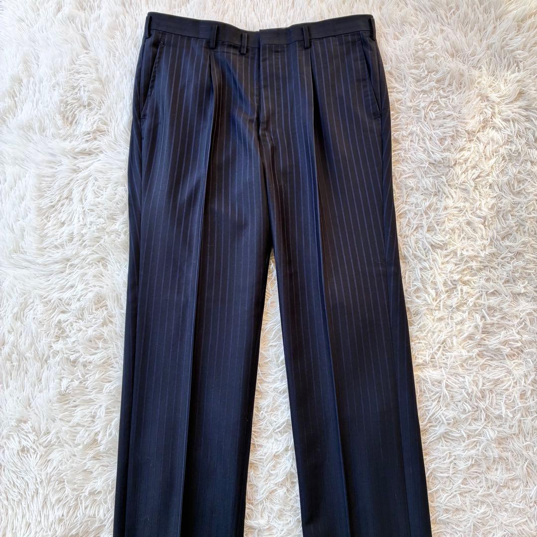 美品✨ダンヒル オーダーメイド スーツ ストライプ ネイビー　L相当　裏地ロゴ