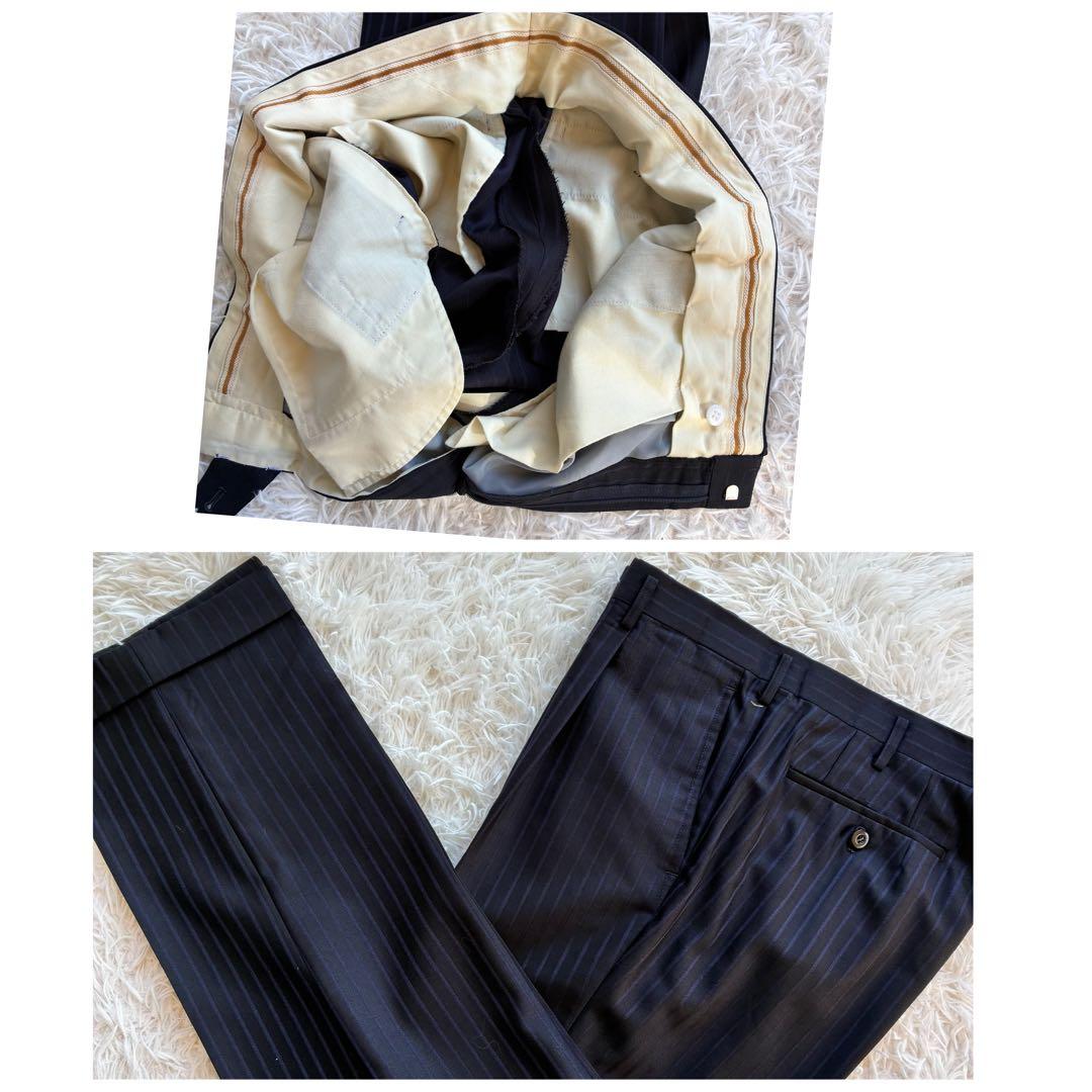 美品✨ダンヒル オーダーメイド スーツ ストライプ ネイビー　L相当　裏地ロゴ
