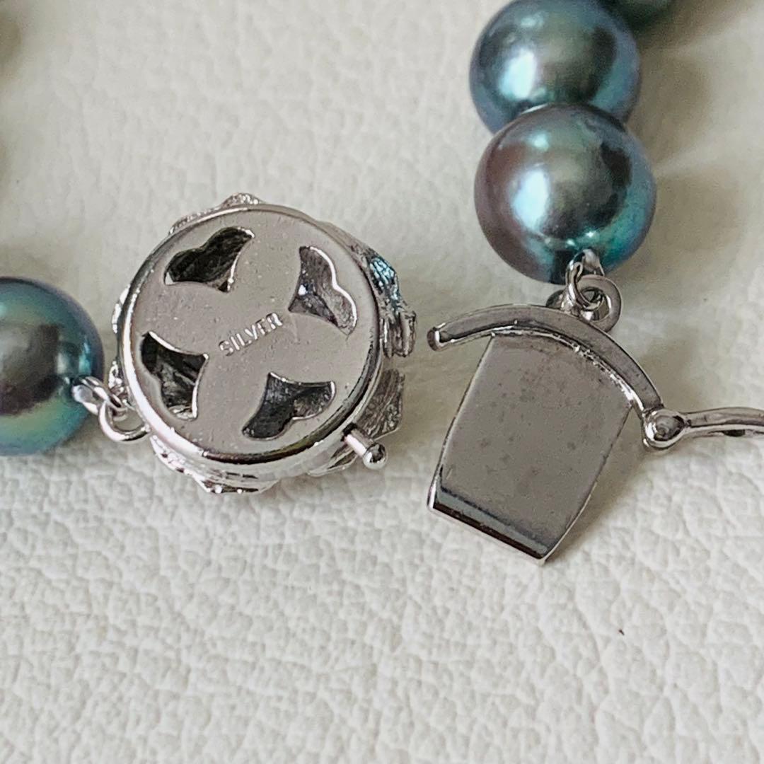 大珠 9mm あこや 本真珠 黒真珠 パール ネックレス silver あこや