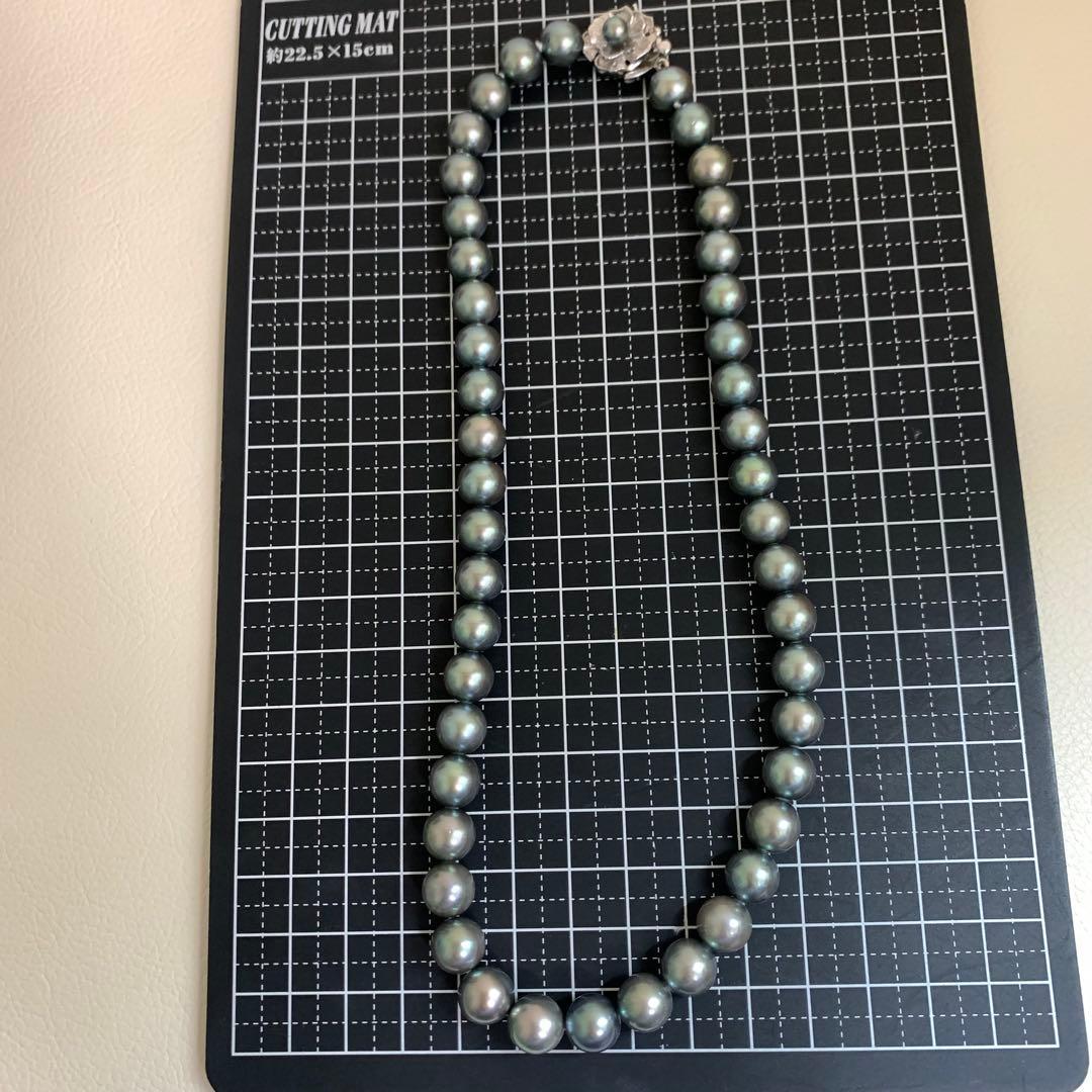 大珠 9mm あこや 本真珠 黒真珠 パール ネックレス silver あこや