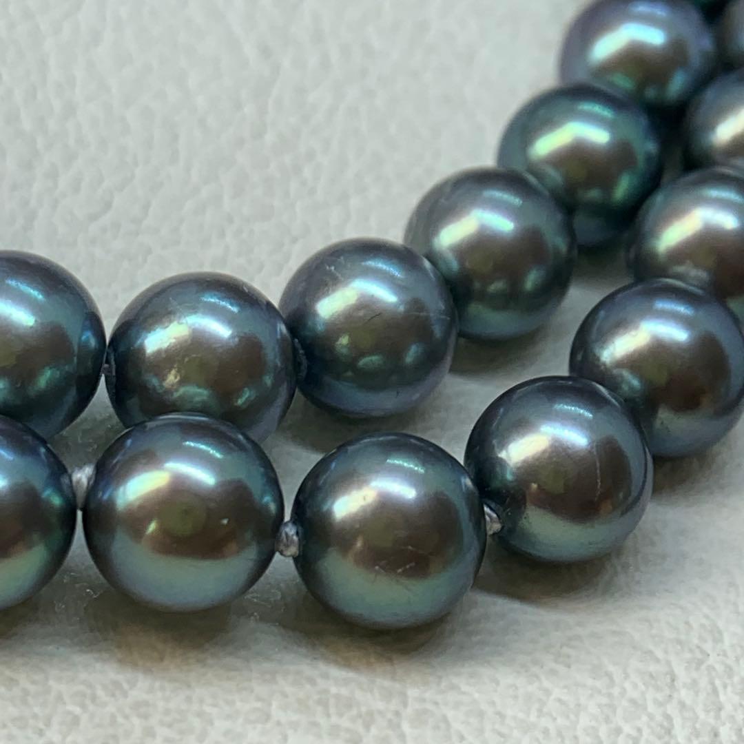 大珠 9mm あこや 本真珠 黒真珠 パール ネックレス silver あこや