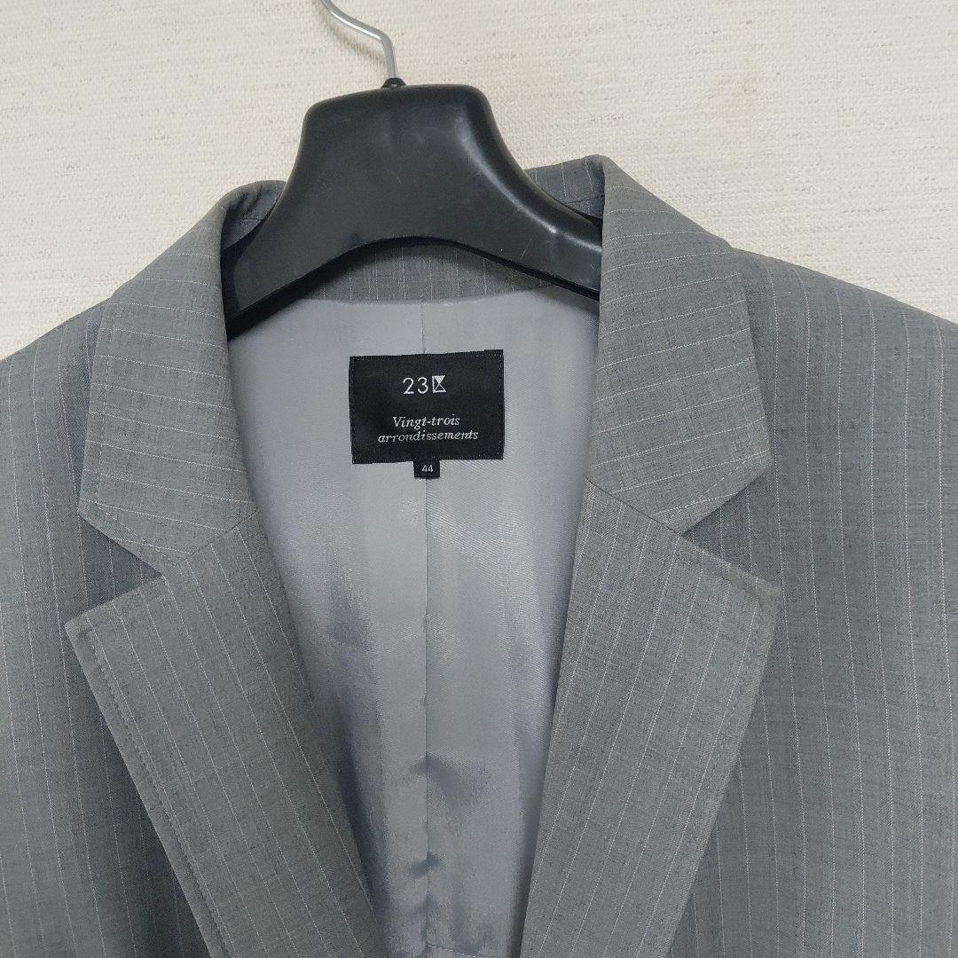 【美品】 23区 スカートスーツ 大きいサイズ 44 ストライプ グレー
