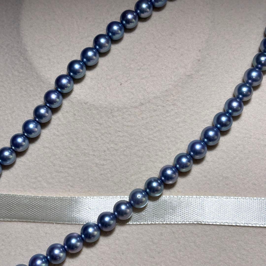 【テリ強✨】　あこや真珠　パール　ネックレス　ブルー系　SILVER刻印