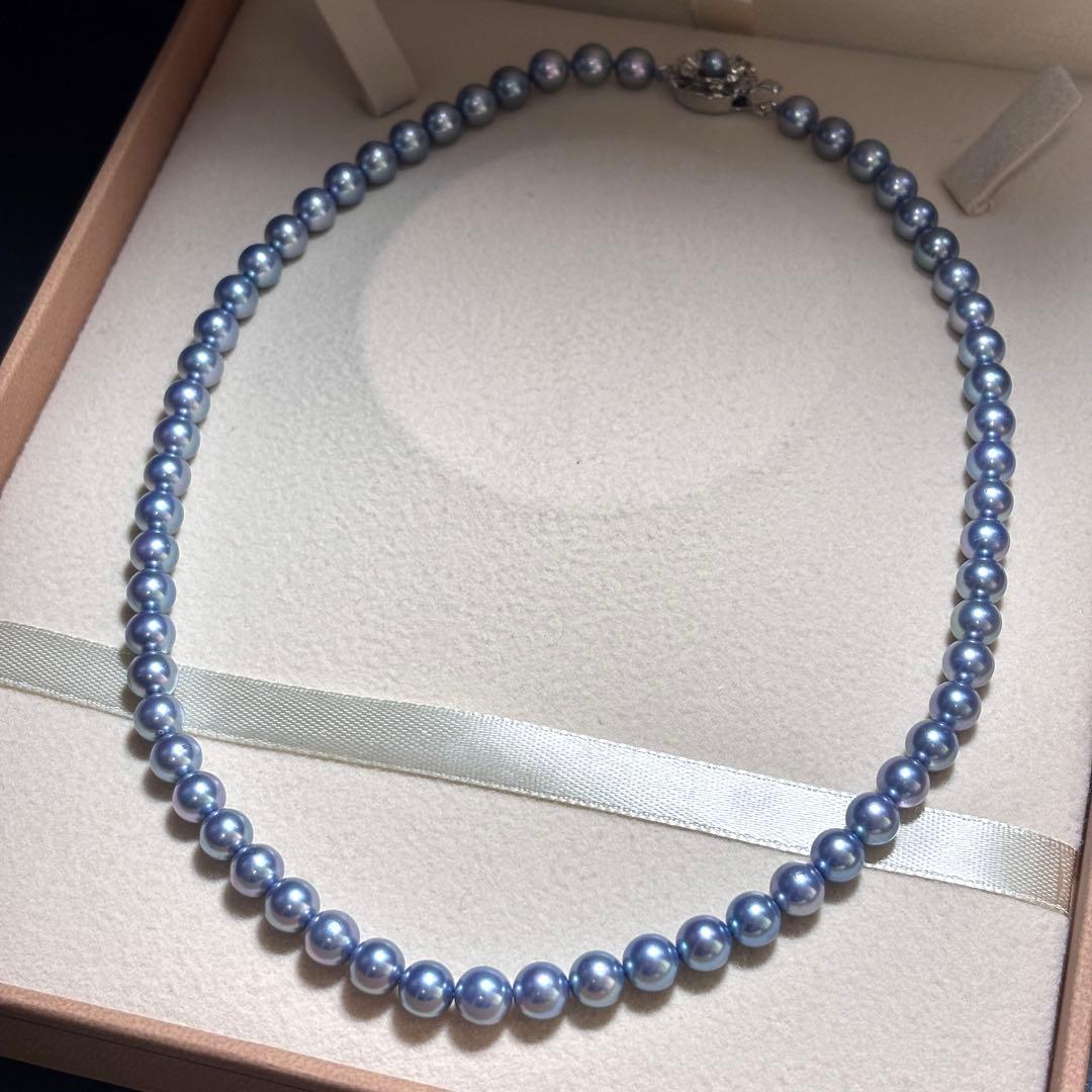 【テリ強✨】　あこや真珠　パール　ネックレス　ブルー系　SILVER刻印