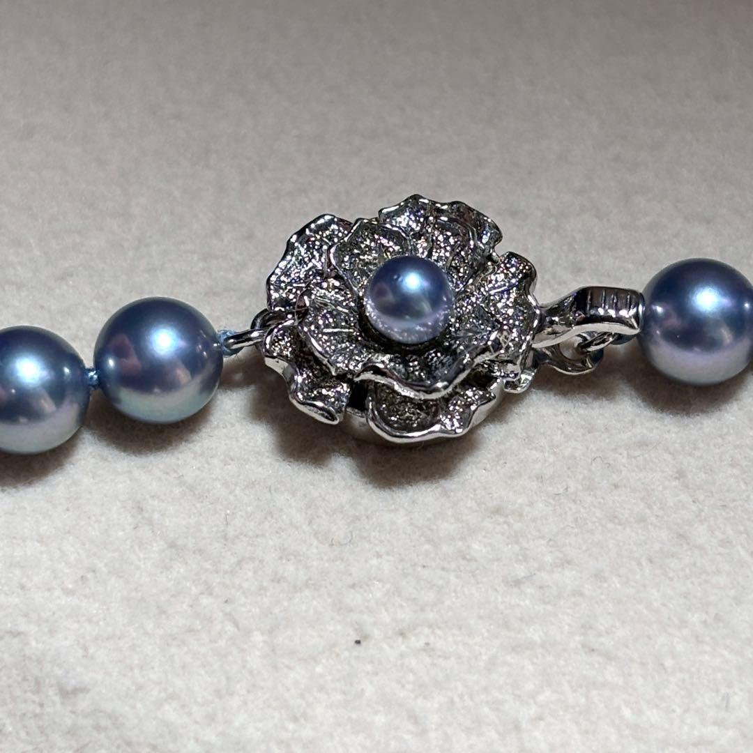 【テリ強✨】　あこや真珠　パール　ネックレス　ブルー系　SILVER刻印