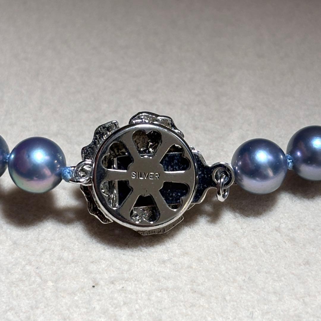 【テリ強✨】　あこや真珠　パール　ネックレス　ブルー系　SILVER刻印