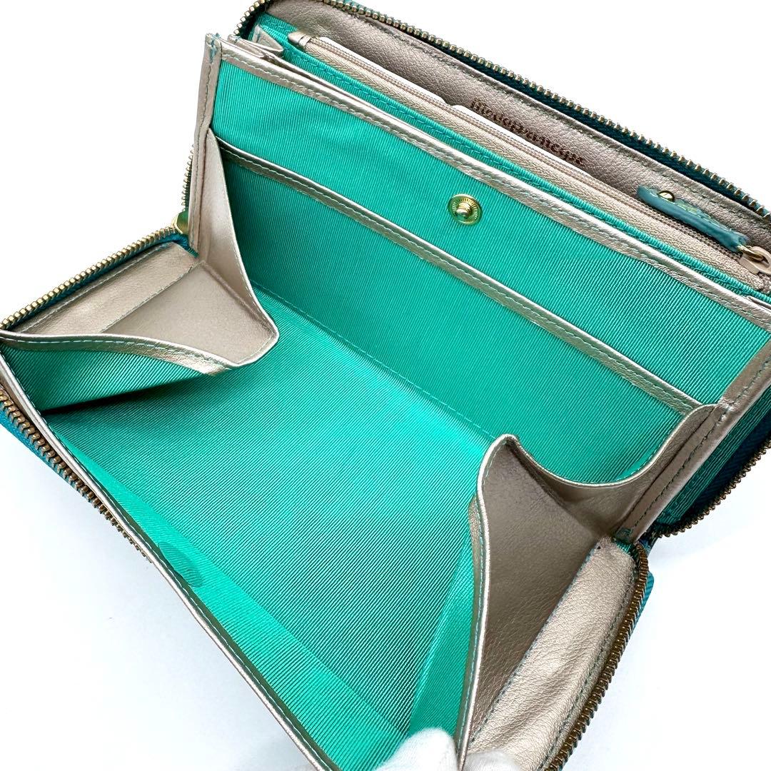 未使用✨モーダプリンチペ ラウンドジップ長財布 クロコ型押し ステンドグラス風