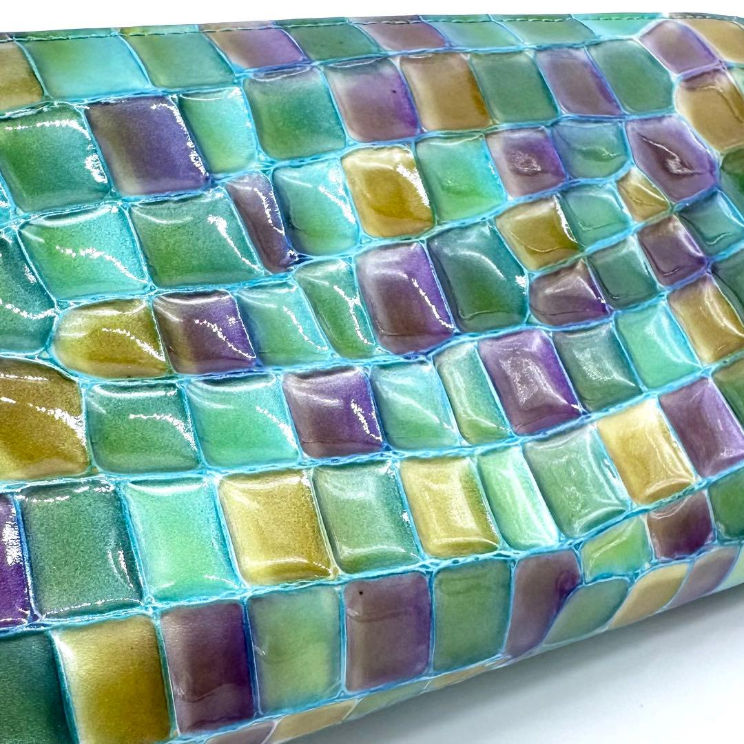 未使用✨モーダプリンチペ ラウンドジップ長財布 クロコ型押し ステンドグラス風