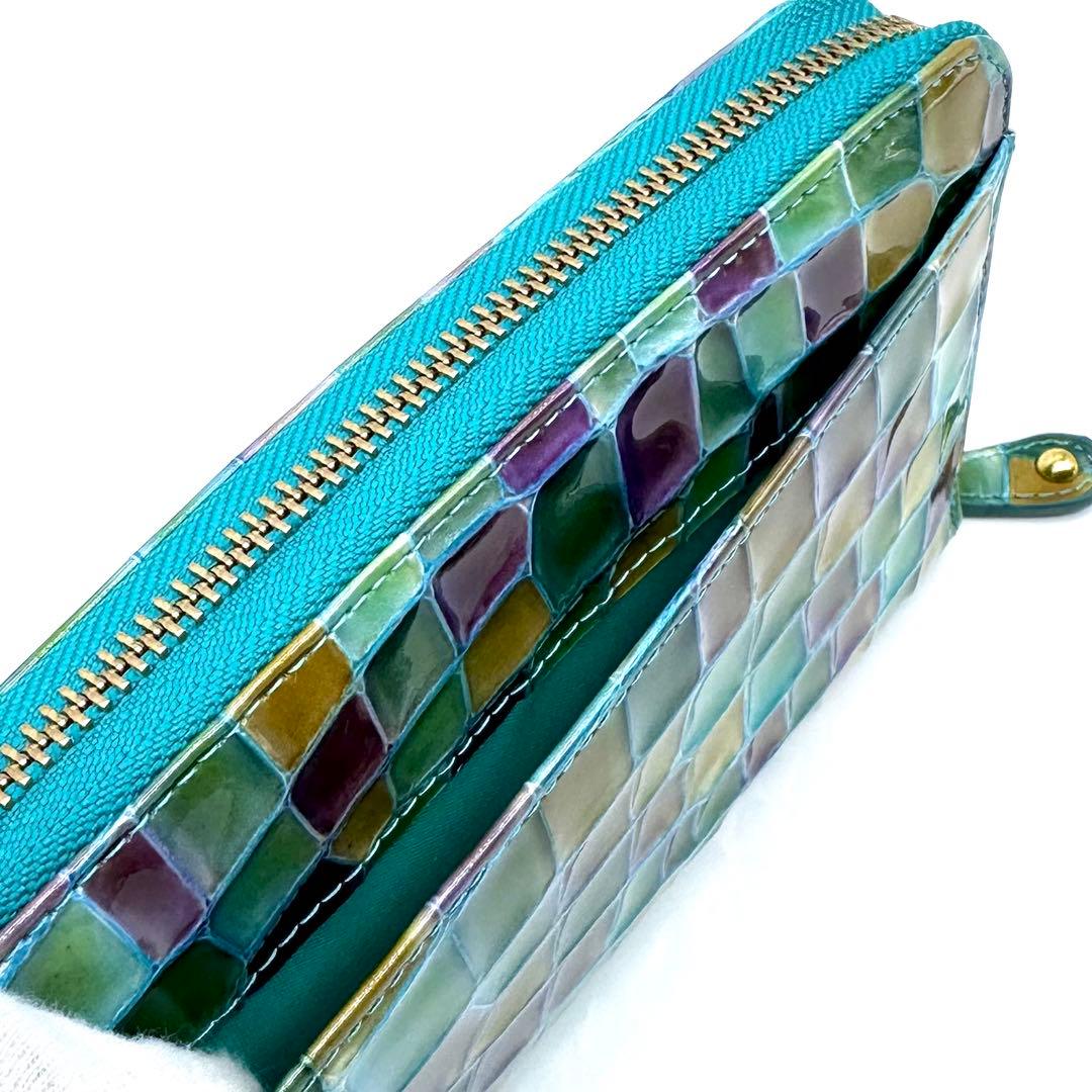 未使用✨モーダプリンチペ ラウンドジップ長財布 クロコ型押し ステンドグラス風