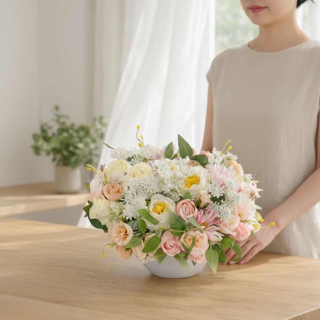 光触媒フラワー 咲き誇るバラのフレンチアレンジ アートフラワー 【Mサイズ】